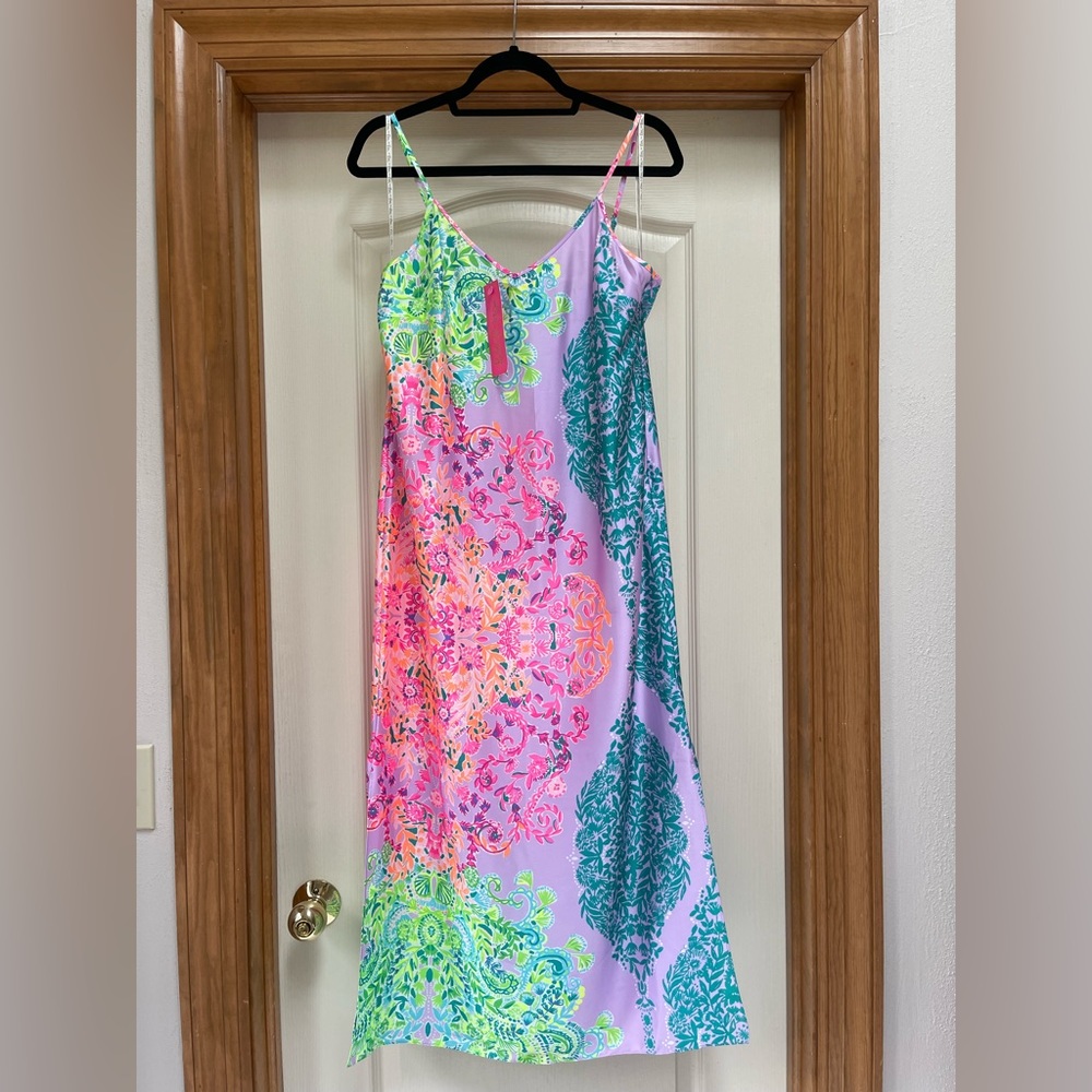 Lilly Pulitzer New Bellalin Satin Midi Sunshine Vibes Engineered size M.
